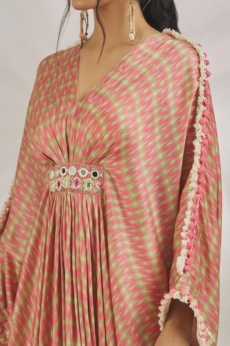 Buy Gopi Vaid Pink Satin Zeba Abstract Pattern Kaftan Online | Aza Fashions Gopi Vaid, Kaftan Pattern, Kaftan Women, Ethereal Elegance, Kaftan For Women, Trendy Outfits Indian, Floral Frocks, Kaftan Designs, Modest Dresses Casual