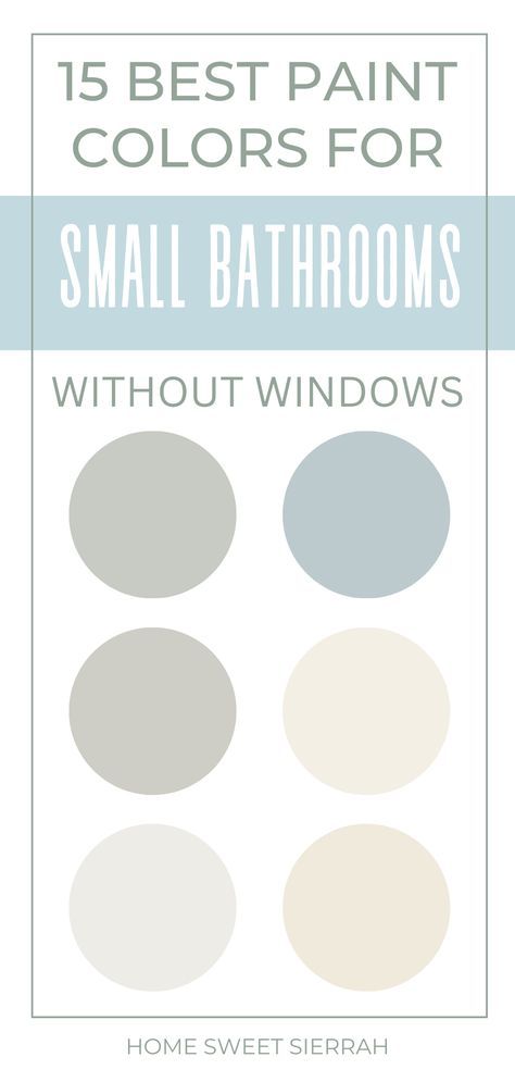 These are interior paint color ideas for anyone who's looking to brighten up a small bathroom without windows. easily add these home paint colors to your paint color scheme. Small Bathroom Remodel Paint Wall Colors, Light Colored Small Bathrooms, Bathroom Paint Combinations, Bathroom Makeover With Wallpaper, Brighten Up A Bathroom, Colors To Paint Bathroom Cabinets, Interior Paint Ideas For Small House, Hall Bathroom Paint Colors, Tiny Bathroom Paint Colors