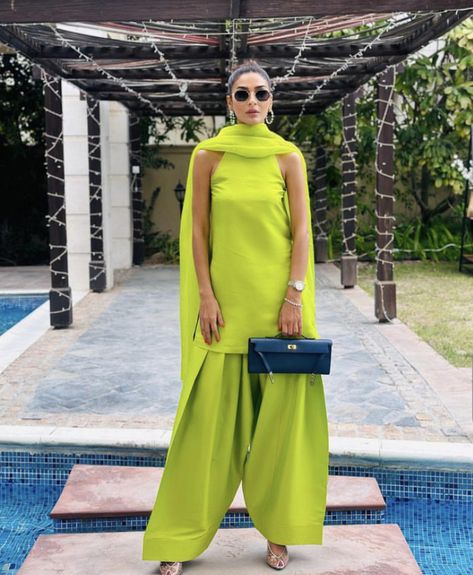 Neon Green Outfit, Sadaf Kanwal, Neon Green Outfits, Green Outfits For Women, Basic Fashion, Pakistani Fashion Casual, Desi Fashion Casual, Salwar Kamiz, Indian Dresses Traditional