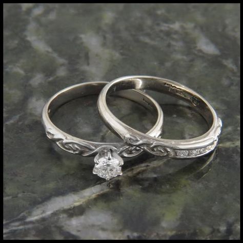 Wedding Ring Sets | Walker Metalsmiths Nordic Engagement Ring, Simple Bridal Set Rings, Simple Celtic Knot, Lesbian Engagement Ring, Celtic Wedding Ring Sets, Wedding 101, Matching Promise Rings, Pretty Engagement Rings, Band Ideas