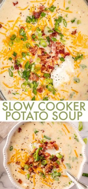 Crockpot Recipes For Dinner Healthy, Potatoe Bacon Soup Recipe Crockpot, Creamy Baked Potato Soup Crock Pot, Best Slow Cooker Potato Soup, Slow Cooked Potato Soup, Best Crockpot Baked Potato Soup, Crock Pot Recipes Potato Soup, Crockpot Recipes Soup Potato, Crock Pot Soup Potato