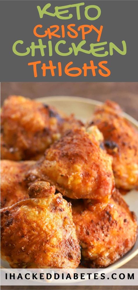 Chicken thighs baked in the oven with special seasoning blend to make them extra tasty and crispy. #keto #lowcarb Chicken Thigh Recipes Baked Crispy, Keto Friendly Chicken Thigh Recipes, Low Carb Bone In Chicken Thigh Recipes, Keto Chicken Seasoning, Keto Chicken Thigh Recipe, Chicken Thigh Recipes Keto Low Carb, Boneless Skinless Chicken Thigh Recipes Air Fryer Keto, Chicken Thigh Recipes For Diabetics, Low Carb Boneless Skinless Chicken Thigh Recipes