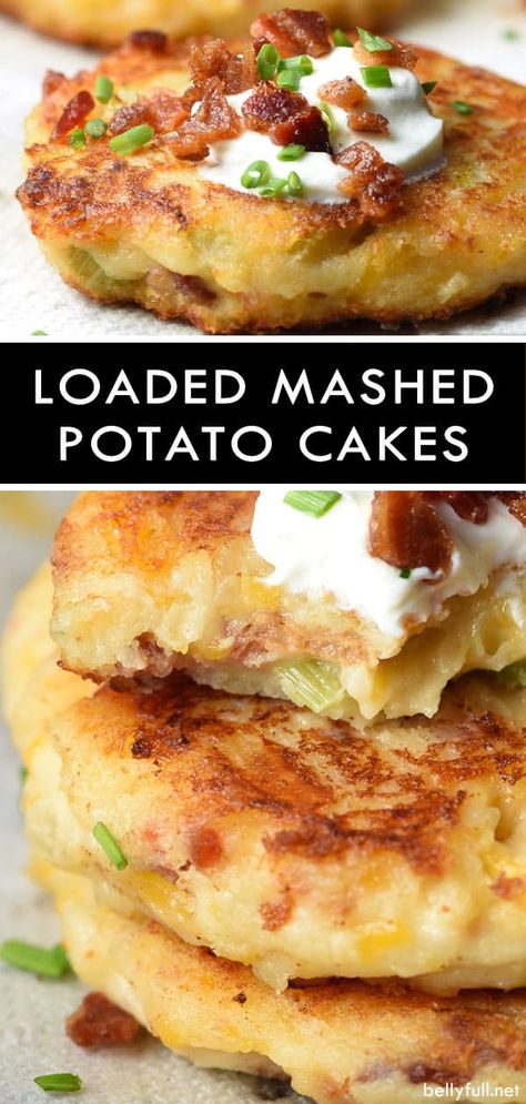 Mashed Potato Cakes, Twice Baked Potato, Wallpaper Food, Loaded Mashed Potatoes, Potato Recipes Side Dishes, Leftover Mashed Potatoes, Twice Baked, Potato Cakes, Potato Side Dishes