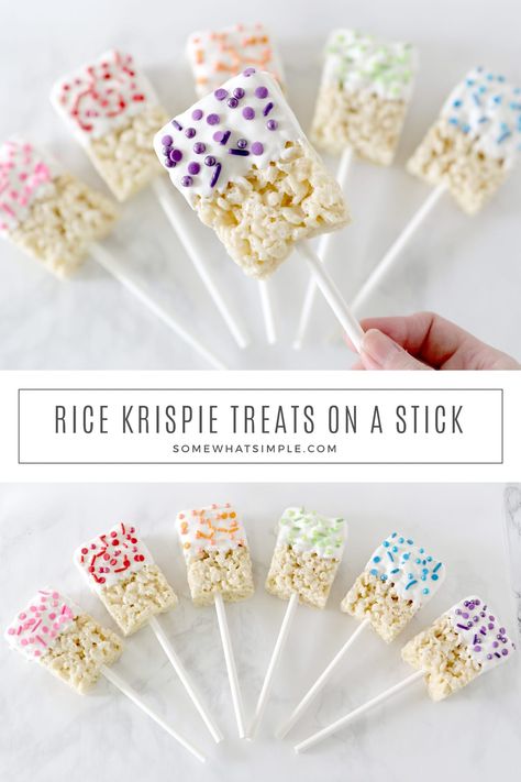 Rice Krispie Treats Birthday, Easy Rice Krispie Treats, Treats On A Stick, Fun Rice Krispie Treats, Rice Crispy Squares, Halloween Rice Krispie Treats, Rice Krispie Bars, Rice Krispie Squares, Easy Rice