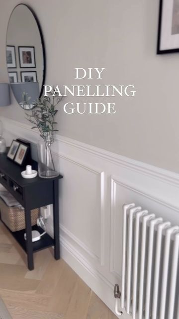 Sophie Higgs on Instagram: "DIY PANELLING GUIDE🤍 Here’s my full wall panelling tutorial for our hallway and stairs I’ve included details of all the materials we used and measurements. I’ve also added an audio to talk through each of the steps Just let me know if you have any more questions. Have a lovely day Sophie 😘 #wallpanelling #diypanelling #panelling #hallwaypanelling #hallwaydesign #hallwaydecor" Hallway Decorating Panelling, Foyer Paneling Entrance, Wall Paneling Measurements, Farmhouse Panelling, Green Panelled Hallway, Panelling In Hallway, Panelling Measurements, Panelled Hallway Stairs, Wall Panelling Stairs