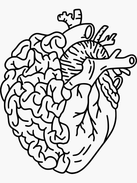 Half Heart Half Brain Drawing, Brain Line Drawing, Science Line Art, Half Heart Drawing, Heart And Brain Drawing, Half Heart Half Brain Tattoo, Half Heart Half Brain, Anatomy Realistic, Lungs Drawing