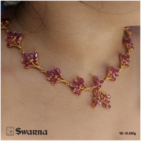 Simple Stone Necklace Designs, Ruby Stone Necklace Gold Indian, Kempu Necklace Indian, Ruby Indian Jewellery, Ruby Necklace Designs Indian, Ruby Sets Indian Gold, Kempula Necklace Designs, Daily Wear Gold Chains For Women Indian, Ruby Jewelry Necklaces Indian