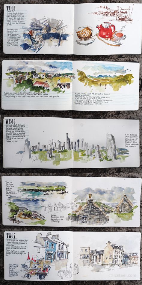 Liz Steel, Isle Of Lewis, Travel Art Journal, Travel Sketchbook, Sketch Journal, Watercolor Journal, Travel Sketches, Sketchbook Art Journal, Watercolor Sketchbook