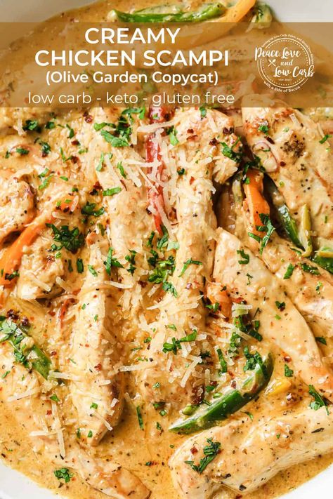 Chicken Scampi Pasta Recipes, Chicken Tenderloin And Noodle Recipes, Peace Love And Low Carb Recipes, Low Carb Dinner Recipes Chicken, Low Carb Chicken Pasta, Healthy Chicken Scampi, Low Carb Chicken Pasta Recipes, Keto Chicken Scampi, Creamy Chicken Scampi Recipe