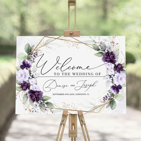 Green Entrance, Lavender Wedding Theme, Large Wedding Signs, Purple And Green Wedding, Plum Wedding, Purple Wedding Theme, Sage Wedding, Large Wedding, Signs Wedding