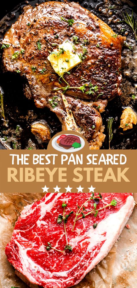 Ribeye Steaks In Cast Iron Pan, Pan Cooked Ribeye Steak, Pan Seared Steak Cast Iron, Medium Well Ribeye Steak On Stove, Stove Top Ribeye Steak, Searing Steak Cast Iron, Garlic Butter Steak In Cast Iron Skillet, Pan Steaks How To Cook, Steak In A Skillet How To Cook