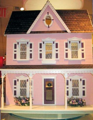 Dollhouses: Finished Doll House Kits Doll House Exterior, Pink Doll House, Dollhouse Exterior, Pink Dollhouse, Doll House Plans, Doll House Crafts, Victorian Dollhouse, Victorian Dolls, Pink Doll