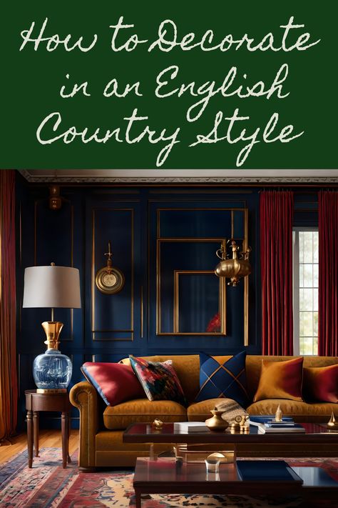 English Living Rooms Traditional, English Sitting Room Traditional, English Country Fireplace Ideas, English Country Wall Art, Moody English Cottage Living Room, Navy Blue And Burgundy Living Room, English Country Style Interior, Ralph Lauren Interiors English Country, English Cottage Family Room