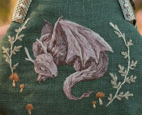 Fairytale Embroidery, Edgy Embroidery, Fantasy Embroidery, Books Embroidery, Cottagecore Embroidery, Whimsical Embroidery, Embroidery Books, Embroidered Dragon, Dragon Embroidery