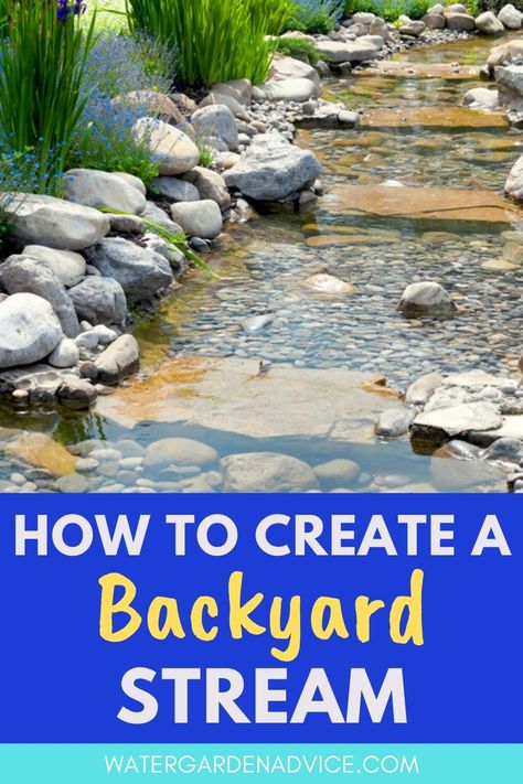 Backyard stream water feature Garden Ponds Ideas, Ponds Ideas, Backyard Stream, Landscaping Water Feature, Garden Stream, Pondless Water Features, Ponds For Small Gardens, Diy Water Feature, Garden Ponds