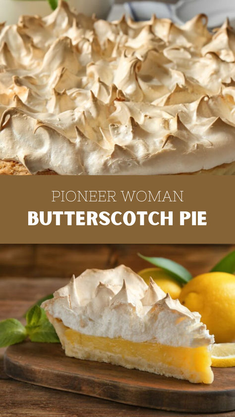 Pioneer Woman Butterscotch Pie Pumpkin Cream Pie Pioneer Woman, Butterscotch Meringue Pie, Hoosier Sugar Cream Pie, Magic Melted Butter Pie Dough, Butterscotch Meringue Pie Recipe, Pie Recipes Dessert, Pioneer Woman Recipes Dinner, Pioneer Woman Desserts, Butterscotch Pie Recipe