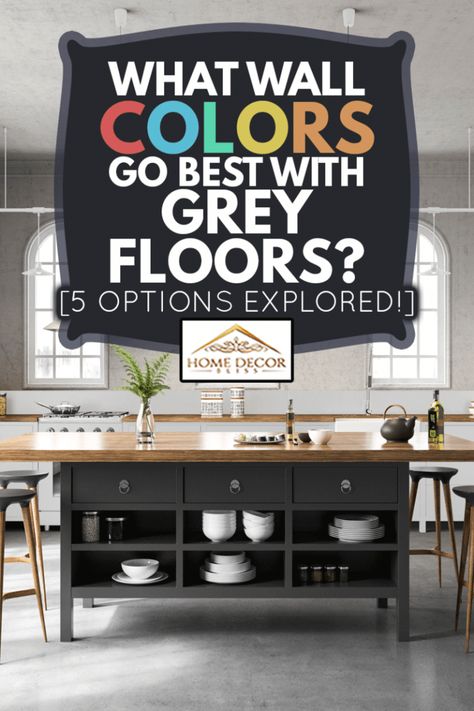 Color Schemes For Gray Floors, Gray Floor Paint Colors, Living Room Paint Color Ideas With Grey Floors, Grey Floor Design Interiors, Basement Floor And Wall Color, Kitchen With Gray Flooring, Laminate Wall Ideas Living Room, What Paint Color Goes With Grey Flooring, Wall Color Ideas With Grey Floors