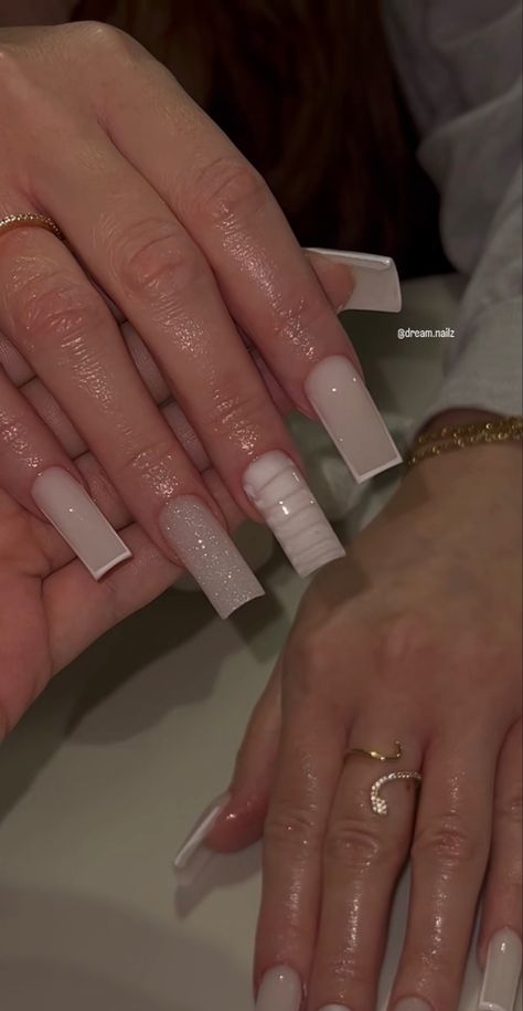 Cute White Hairstyles, Glitter Base Nails, Viral Nails, Nail Art For Short Nails, Grunge Nails, Girly Acrylic Nails, French Tip Acrylic Nails, Instagram White, Long Square Acrylic Nails