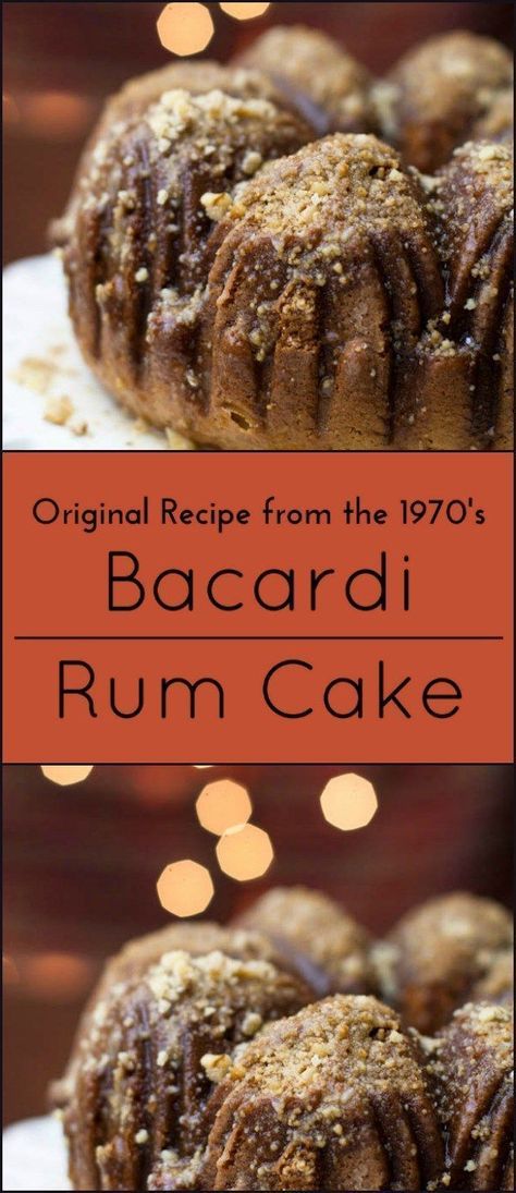 Original recipe for Bacardi Rum Cake from the 1970's. #bacardi #rumcake #dessert #cake #vintagerecipe Bacardi Rum Cake From Box Cake, Rum Cake With Cake Mix Recipes, Easy Rum Cake Recipe, Bacardi Rum Cake Recipe, Boozy Sweets, Liquor Cakes, Christmas Supper, Bacardi Rum Cake, Liquor Cake