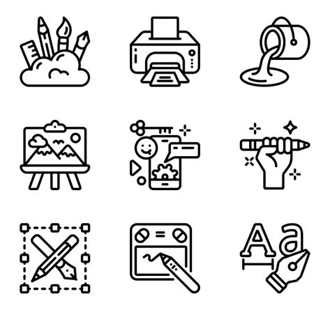 Idea Icon Design, Graphic Icons Design, Graphic Design Icons Illustrations, Graphic Design Icons Symbols, Graphic Design Doodles, Icon Styles Design, Graphic Design Symbols, Iconography Design, Craft Icon