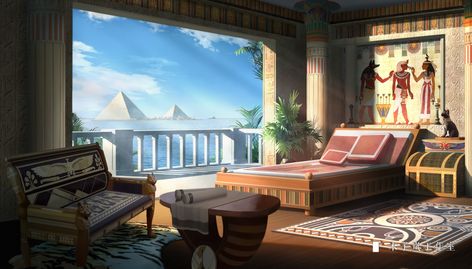 Egyptian Bedroom, Text Cloud, Egyptian Furniture, Chinese Text, Jazz Lounge, Anime Egyptian, Episode Backgrounds, Wooden Floor, Egyptian Art