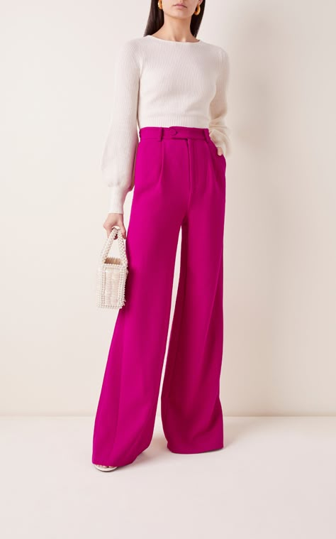 Pink Pants Outfit, Wide Leg Pants Outfit, Rebecca De Ravenel, Cool Winter, Pink Trousers, Leather Midi Skirt, Pink Pants, Pantalon Large, Looks Chic