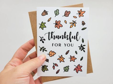 Thankful For You Thanksgiving Card - Fall Themed Thank You Greeting Card - Autumn Leaves Thank You Card by ASpaperDesigns on Etsy Thankful Cards For Teachers, Fall Thank You Cards Diy, Thanksgiving Cards For Kids Homemade, Simple Thanksgiving Cards, Thankful For You Card, Thanksgiving Homemade Cards Easy, Thank You Card Drawing Ideas, Fall Cards Handmade Simple, Happy Thanksgiving Cards Handmade