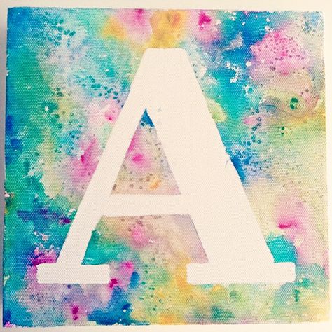 tape art monogram. Tape your letter and spray diluted paint. Kids Canvas Painting, Kids Canvas Art, Beginners Painting, Monogram Art, Tape Painting, Canvas Letters, Kids Painting, Tape Art, Kids Canvas