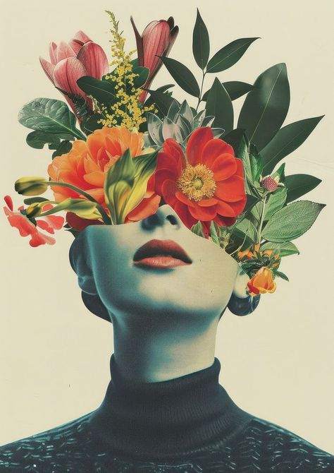 Flowers Collage Art, Magazine Flower Collage, Woman Collage Art, Nature Photography People, Graphic Design Collage Inspiration, Photography Illustration Art, Flower Photography Ideas Creative, Face Made Of Flowers, Collage Poster Ideas