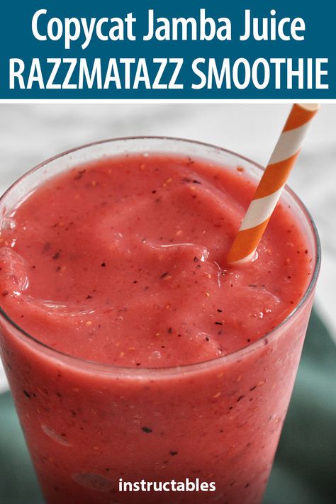 Make your own Jamba Juice Razzmatazz smoothie at home.  #Instructables #recipe #dessert #frozen #copycat Jamba Juice Copycat Recipes, Razmataz Smoothie Jamba Juice, Diy Jamba Juice Smoothies, Jamba Juice Recipes Copycat Orange Dream Machine, Smoothie Recipes Jamba Juice, White Gummi Jamba Juice Recipe, Watermelon Breeze Jamba Juice Recipe, Sherbet Smoothie Recipes, Copycat Robeks Smoothies