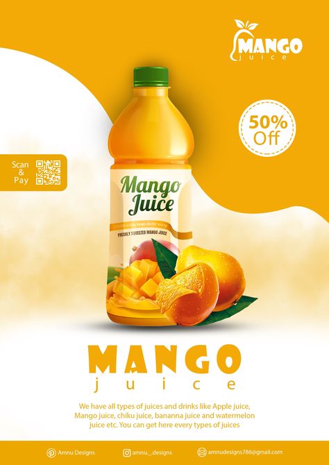 Mango juice advertisement poster design idea. Mango Juice Advertising, Mango Juice Poster Design, Juice Poster Design Creative, Mango Poster Design, Mango Graphic Design, Juice Advertising Design, Juice Ads Creative, Drink Social Media Design, Drink Poster Design Ideas