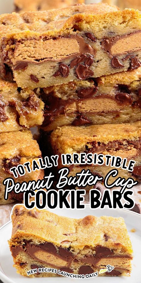 Peanut Butter Cup Recipes, Peanut Butter Cup Cookie Bars, Peanut Butter Cup Bars, Peanut Butter Squares, Peanut Butter Cookie Bars, Caramel Chocolate Chip Cookies, Peanut Butter Cup Cookies, Chocolate Chip Cookie Bars, Dessert Bar Recipe