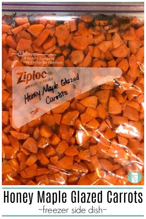 Make Ahead Honey Maple Glazed Carrots freezer side dish #freezermeals101 #freezercooking #freezermeals #sidedish #carrotrecipes #glazedcarrots Make Ahead Carrots Side Dish, Make Ahead Thanksgiving Recipes Freezer, Freezable Vegetable Side Dishes, Freezer Veggie Sides, Freezer Friendly Vegetable Side Dishes, Make Ahead Carrots Thanksgiving, Freezable Side Dishes, Thanksgiving Sides Make Ahead, Thanksgiving Side Dishes Make Ahead