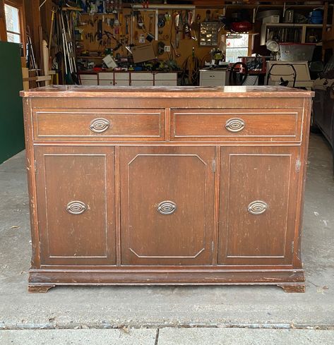 Painting Old Buffet Cabinet, Refurbish Buffet Cabinet, Refinished Buffet Cabinet, Refinish Buffet Cabinet, Buffet Refinishing Ideas, Refurbished Buffet Cabinet, Old Buffet Makeover Ideas, Buffet Refurbished, Buffet Cabinet Makeover