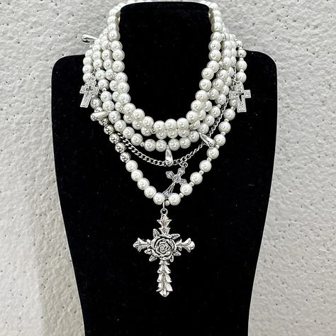 Smarter Shopping, Better Living!  Aliexpress.com Layered Pearl Necklace, Pearl Beaded Necklace, Chain For Women, Style Punk, Faux Pearl Necklace, Pearl Pendant Necklace, Cross Pendant Necklace, Pearl Pendant, Cross Pendant