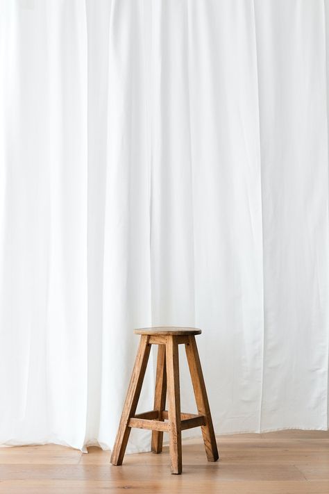 Wooden stool in front of a white curtain | free image by rawpixel.com / Chanikarn Thongsupa Curtain Backdrop Photoshoot, Photo Studio Furniture, Photo Shoot Room, Curtain Photoshoot, Nutrition Photoshoot, Photo Studio Design, Photoshoot Moodboard, Backpack Photography, White Stool