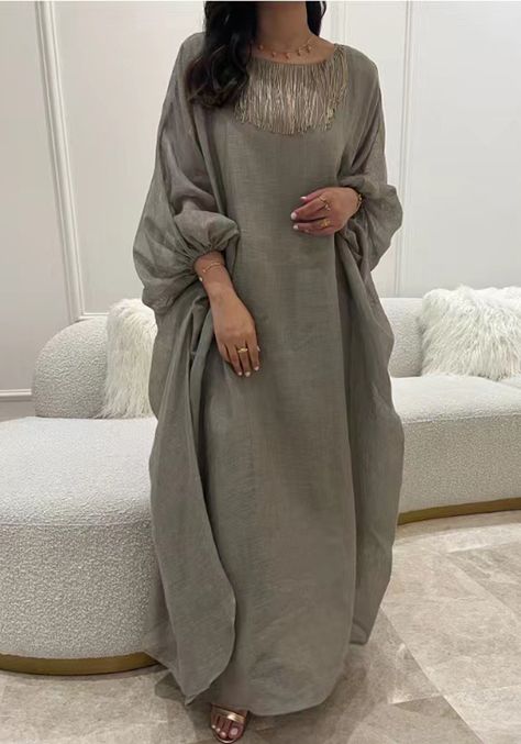 Linen Kaftan Dress, Maxi Linen Dress, Linen Kaftan, Luxury Long Sleeve Kaftan With Dupatta, Elegant Long Sleeve Kaftan With Dupatta, Luxury Long Sleeve Summer Abaya, Elegant Long Sleeve Summer Abaya, Linen Abaya, Summer Flowy Long Sleeve Abaya