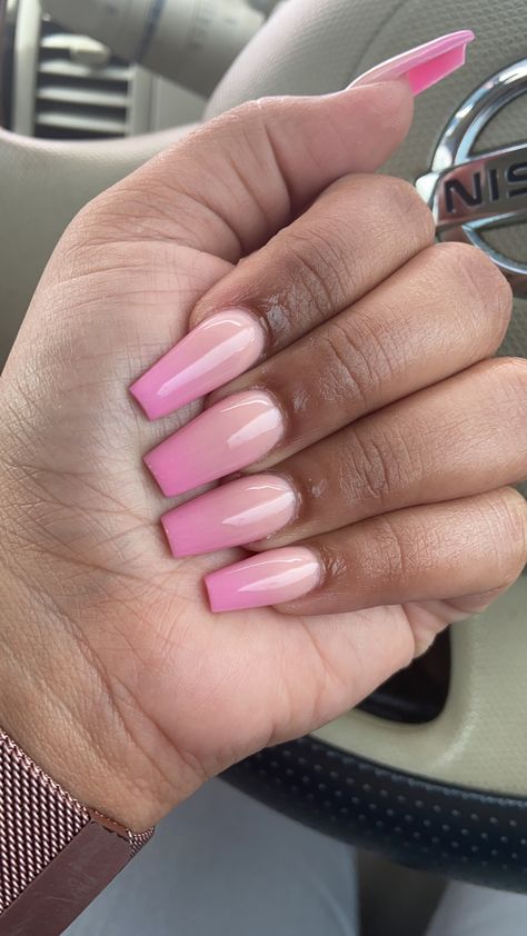 Fading Pink Nails, Nails Fade Color, Pink Ombre Nails French Tips, Vacation Nails Acrylic Coffin, Ombre Pink Nail Designs, Fade Pink Nails, Pink Fade Nails Ombre, Faded Pink Nails, Pink French Fade Nails