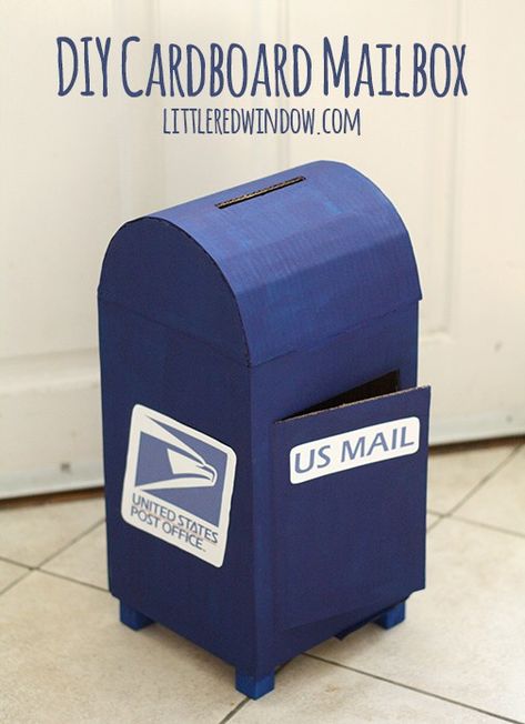 DIY this Cardboard Mailbox for your little Mail Carrier out of an old box and a few other supplies you'll already have at home! Your little one will love delivering their own mail! Diy Valentine's Box, Diy Valentines Box, Kids Valentine Boxes, Cardboard Play, Valentine Card Box, Diy Mailbox, Valentine Mailbox, Mail Boxes, Office Themes