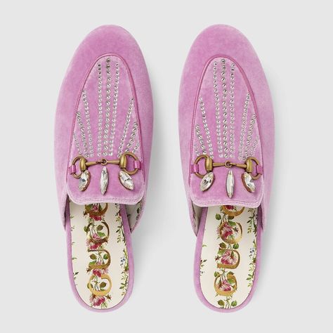 Best Loafers 2018 | Gucci Princetown Velvet Slippers With Crystals |   POPSUGAR Fashion Princetown Gucci, Loafer Slides, Gucci Princetown, Black Brogues, Velvet Mules, Velvet Slippers, Popsugar Fashion, Loafer Slippers, Designer Slippers