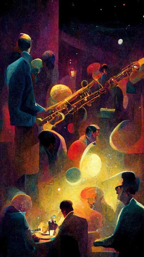 Jazz Art Paintings, Art About Music, Jazz Wallpaper, End Of The Universe, Jazz Painting, Arte Jazz, Humor Comics, Arte Peculiar, Jazz Art