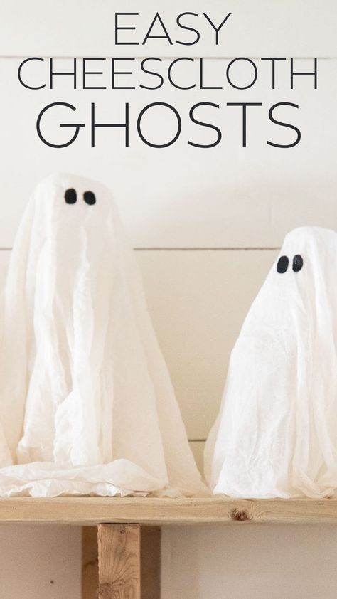 Make these adorable cheesecloth ghosts and add them to your Halloween decor! Its a great Halloween craft to involve kids or do on your own. Cheese Cloth Halloween Decor, Decorating With Cheesecloth, Cheesecloth Halloween Decor, How To Make Halloween Ghosts, Mod Podge Ghosts Craft, Mod Podge Ghosts, Diy Halloween Outside Decorations, Gauze Ghosts Diy, Tissue Paper Ghosts