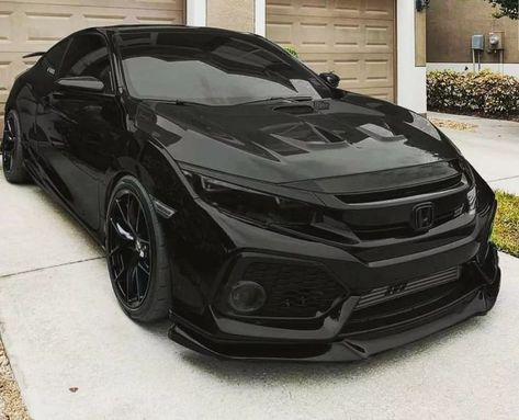 Blacked Out Honda Civic, Luxury Car Interior Aesthetic, Black Honda Civic, Civic Fk, Honda Type R, Honda Civic Car, Black Honda, Murdered Out, Honda Civic Sport