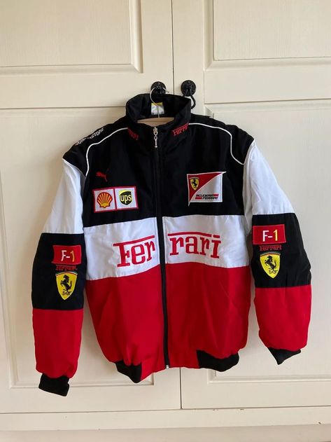 Ferrari Racing Jacket, Porsche Jacket, Ferrari Vintage, Black Store, Vintage Racing Jacket, Ferrari Jacket, Red Ferrari, Racing Jackets, Ferrari Racing