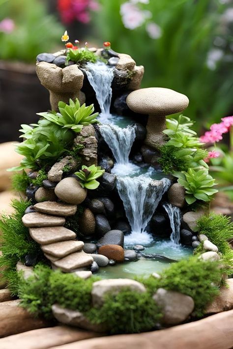 Miniature Fairy Garden Diy, Garden Ideas Homemade, Wall Plants Indoor, Miniature Garden Design, Magical Landscape, Tree Indoor, Fairy Garden Ideas, Fairy House Crafts, Small Courtyard Gardens