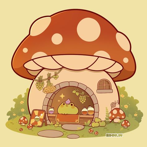 The potion shop 🧙‍♂️🐸 If we are gonna start a mushroom village we will need some shops! 🍄 But don't worry this little wizard has all the… | Instagram Mushroom Potion, Potion Shop, Frog Wizard, Mushroom Village, Village Drawing, Disney Princess Makeover, Mushroom Drawing, Cute Little Tattoos, Cute Desktop Wallpaper