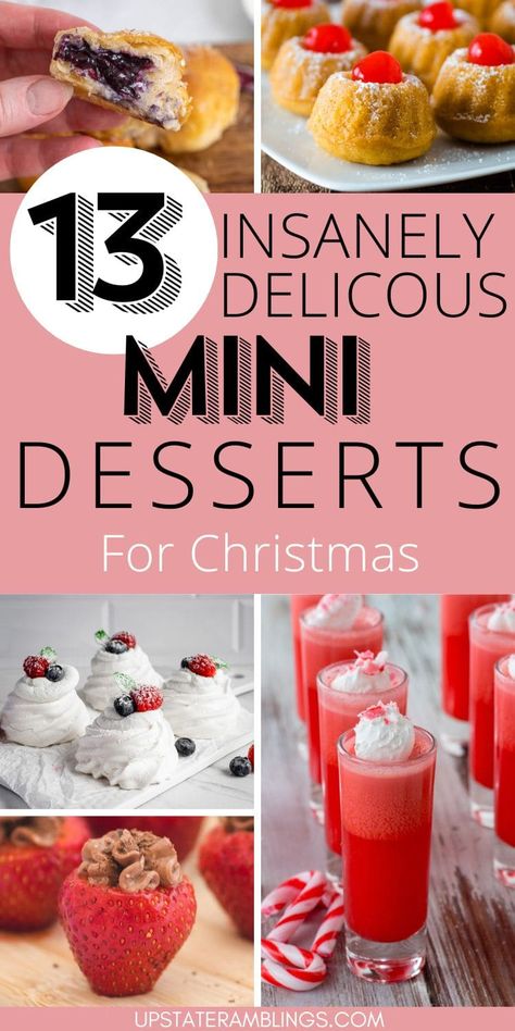 Mini Dessert Shooters Christmas, Mini Dessert Shooter Recipes, Bite Sized Christmas Treats, Dessert To Bring To Christmas Party, Small Holiday Desserts, Mousse Cups Mini, Dessert Finger Foods For Christmas Party, Finger Foods Sweet Desserts, Individual Fancy Desserts