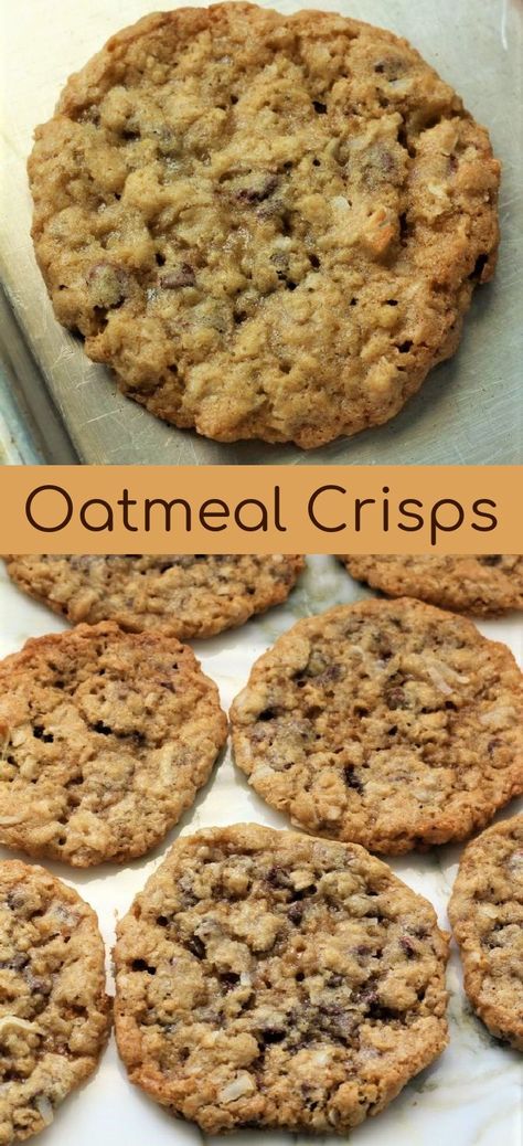 Crunchy Oatmeal Chocolate Chip Cookies, Oatmeal Crisps Cookies, Oatmeal Crisp Cookies, Crunchy Oatmeal Cookies Recipes, Crispy Chewy Oatmeal Cookies, Crispy Oatmeal Cookies Recipes, Oatmeal Crispies Cookies, Crisp Cookies Recipes, Crispy Oatmeal Raisin Cookies Recipe