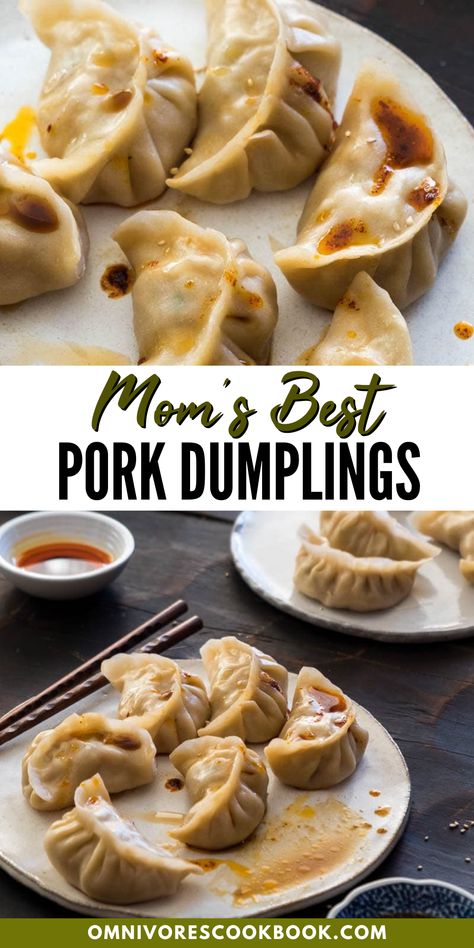 Try this Chinese Pork Dumpling recipe. Get my mom’s secret recipe for making homemade  pork dumplings. These dumplings are tender, delicious and will be the best you have ever had. Learn our tips and tricks on making dumplings at home. Dumplings Recipe Japanese, Best Pork Dumplings Recipe, Pork Dumplings Steamed, Homemade Pork Dumplings Recipe, Chinese Dumplings Recipe Homemade Easy, Homemade Asian Dumplings, Dumplings Recipe Pork, Easy Pork Dumplings Recipe, Pork Dumpling Recipe