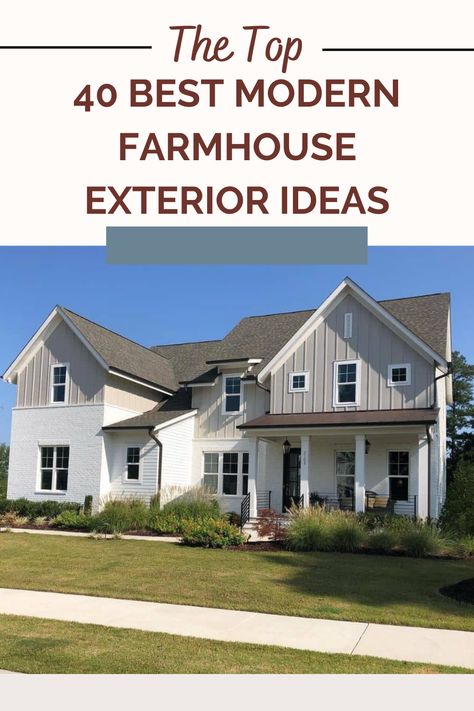 Farmhouse Exterior Color Ideas, Farmhouse Color Scheme Exterior, Updated Farmhouse Exterior, Modern Farmhouse Exterior Ideas, Farmhouse Exterior Colors Schemes, Modern Farmhouse Exterior Color Schemes, Country Exterior Homes, Beige Farmhouse Exterior, Cream And Black House Exterior